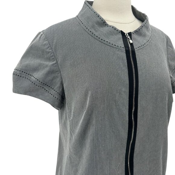 SoCa St John Womens 12 Top Striped Zipper Short Sleeve Blouse Preppy - Picture 2 of 7